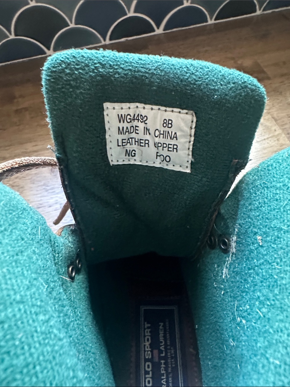 Polo by Ralph Lauren Brown Woman’s Lace-Up Leather Duck Boots with Teal Lining - Picture 4 of 9